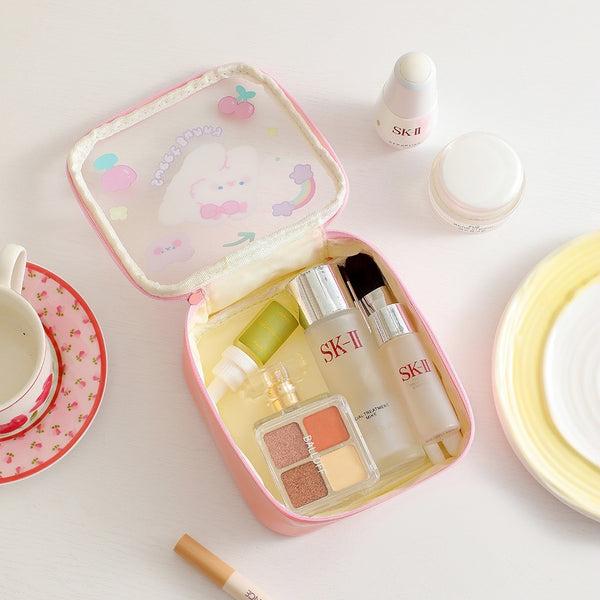 Animal [ White Bunny ] Square Box Makeup Pouch [ Colour Transfer Stains ]
