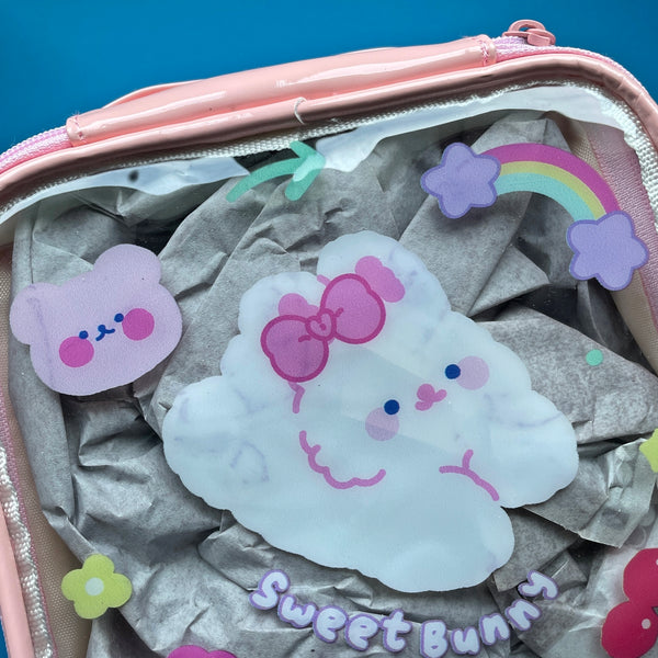 Animal [ White Bunny ] Square Box Makeup Pouch [ Colour Transfer Stains ]