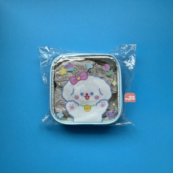 Animal [ White Dog ] Square Box Makeup Pouch [ Colour Transfer Stains ]