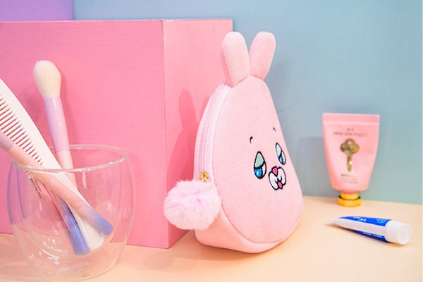 Pink Rabbit Squint Eyes Animal Pouch By Bentoy