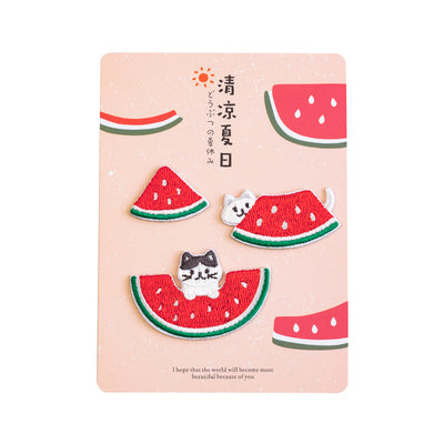 Summer Animal [Cat Watermelon] Embroidered Sticker Patch