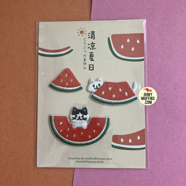 Summer Animal [Cat Watermelon] Embroidered Sticker Patch