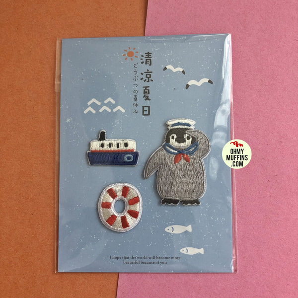 Summer Animal [Penguin Sail] Embroidered Sticker Patch