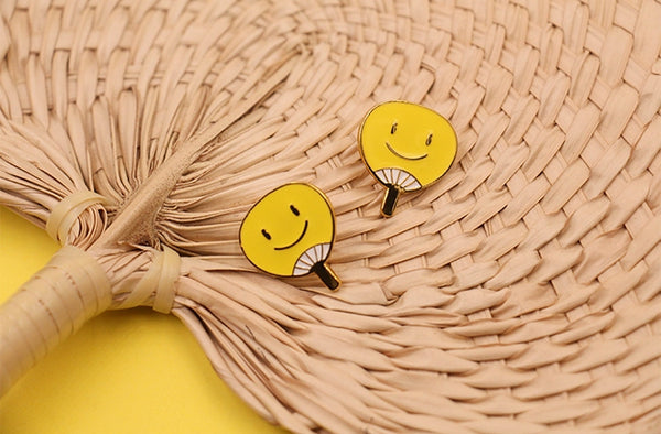 Summer Fan Smiley Face Enamel Pin By U-Pick