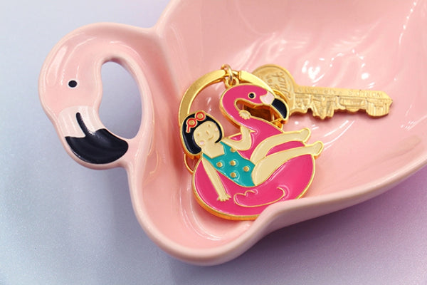 Summer Holiday [Girl On Flamingo] Key Chain By U-Pick