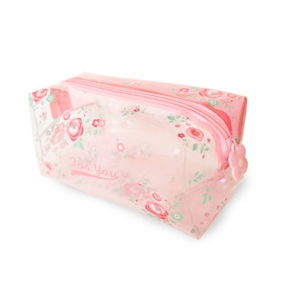 Transparent Box Pink Flowers Pouch By U-Pick