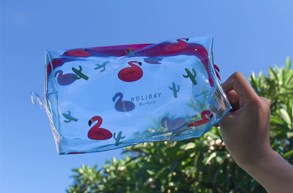 Summer Friends Transparent Box Pouch By U-Pick Flamingo Cactus