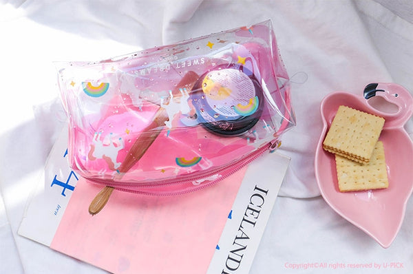 Summer Friends Transparent Box Pouch By U-Pick Unicorn Rainbow