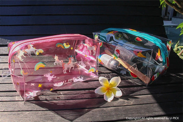 Summer Friends Transparent Box Pouch By U-Pick Unicorn Rainbow