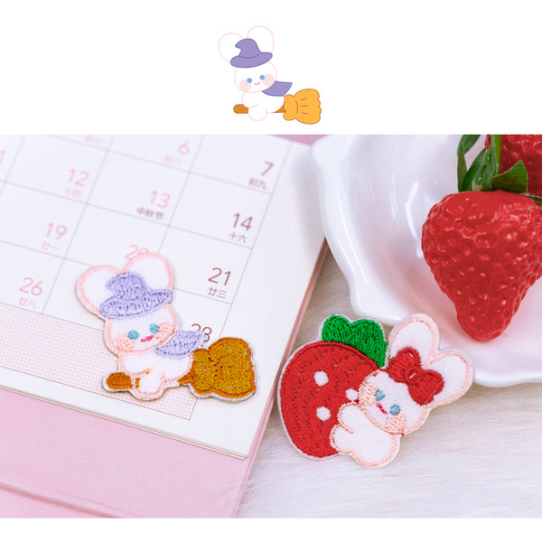White Rabbit [Strawberry] Embroidered Sticker & Iron-On Patch