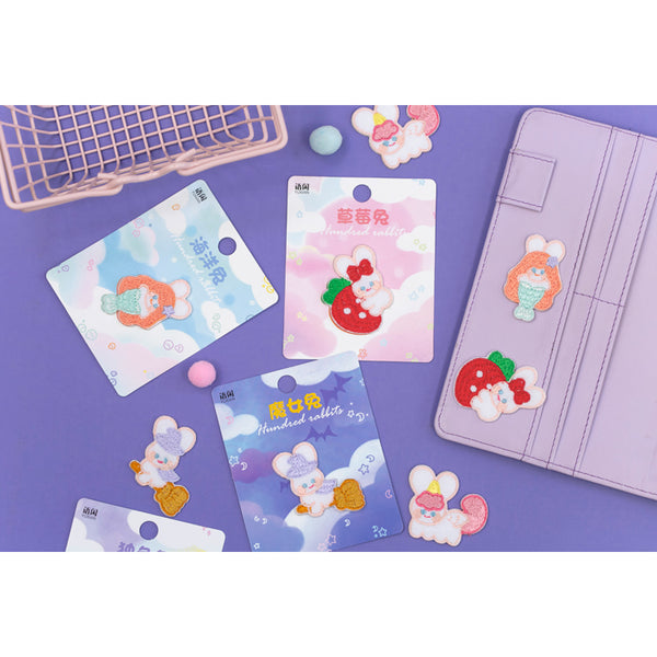White Rabbit [Strawberry] Embroidered Sticker & Iron-On Patch