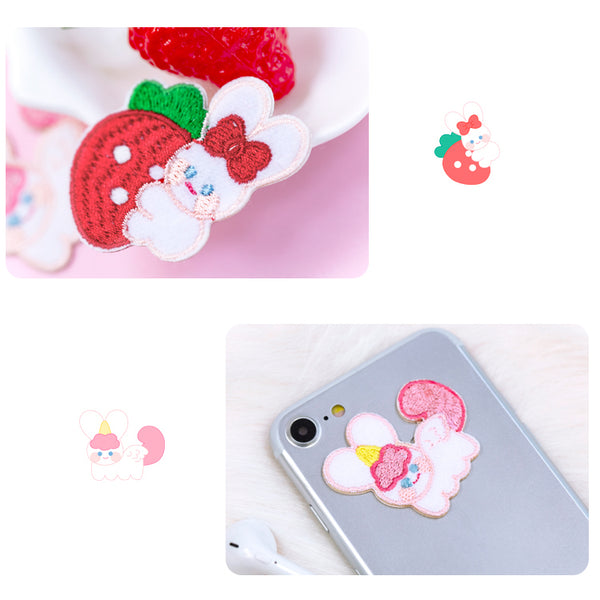 White Rabbit [Strawberry] Embroidered Sticker & Iron-On Patch