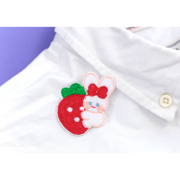 White Rabbit [Strawberry] Embroidered Sticker & Iron-On Patch
