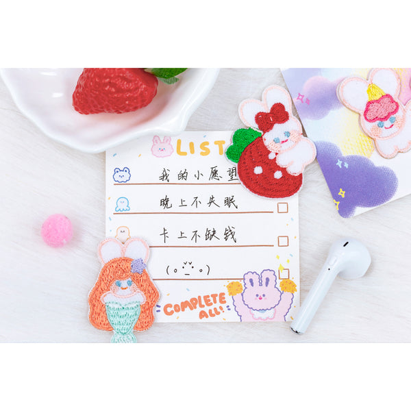 White Rabbit [Strawberry] Embroidered Sticker & Iron-On Patch
