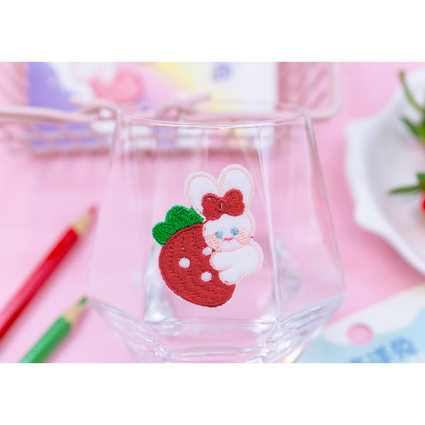 White Rabbit [Strawberry] Embroidered Sticker & Iron-On Patch