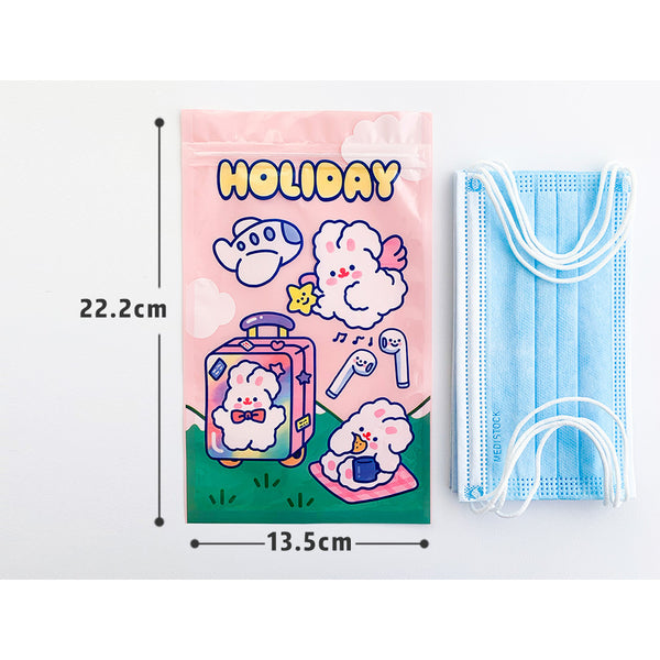[Set of 4] Fluffy White Rabbit [Mixed Design] Storage Zipper Bag [Mask Storage] By Milkjoy