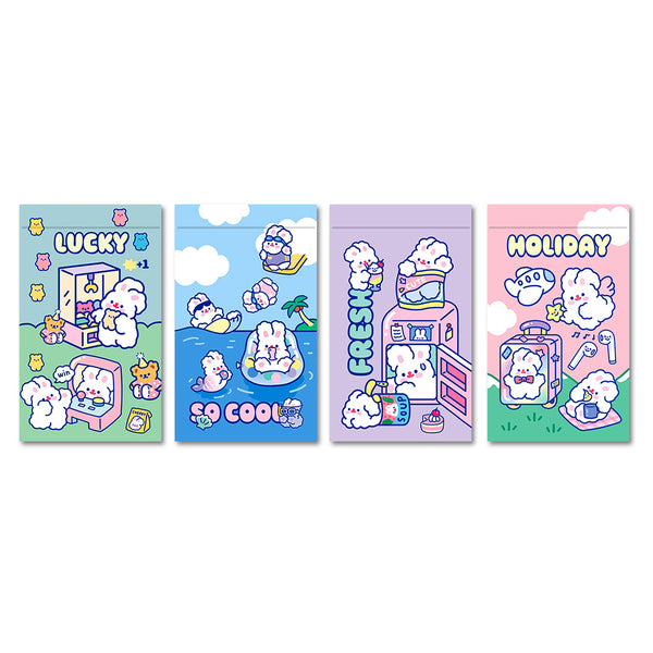 [Set of 4] Fluffy White Rabbit [Mixed Design] Storage Zipper Bag [Mask Storage] By Milkjoy