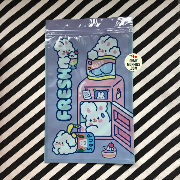 [Set of 4] Fluffy White Rabbit [Mixed Design] Storage Zipper Bag [Mask Storage] By Milkjoy