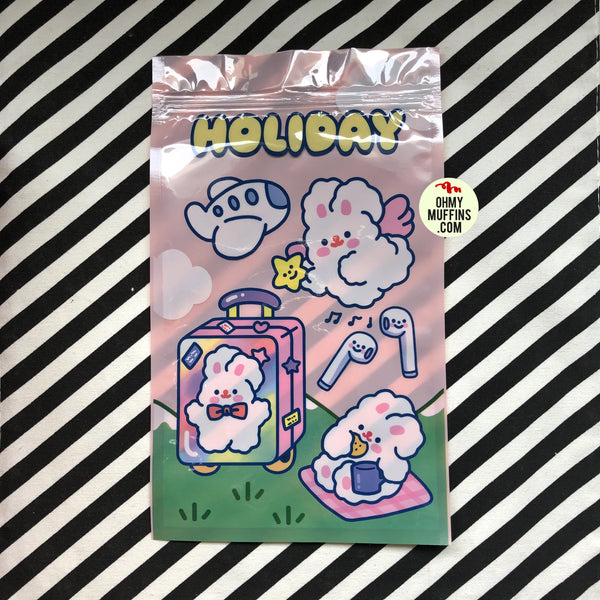 [Set of 4] Fluffy White Rabbit [Mixed Design] Storage Zipper Bag [Mask Storage] By Milkjoy