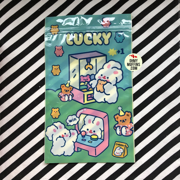 [Set of 4] Fluffy White Rabbit [Mixed Design] Storage Zipper Bag [Mask Storage] By Milkjoy