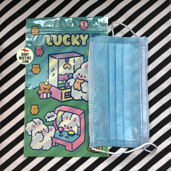 [Set of 4] Fluffy White Rabbit [Mixed Design] Storage Zipper Bag [Mask Storage] By Milkjoy