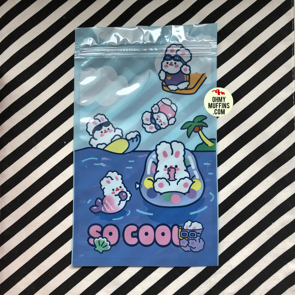 [Set of 4] Fluffy White Rabbit [Mixed Design] Storage Zipper Bag [Mask Storage] By Milkjoy