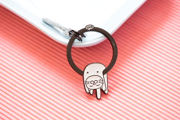 Hanging On Animal White Cat Key Chain By U-Pick