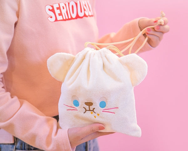 Cutie White Mouse Drawstring Pouch By Bentoy