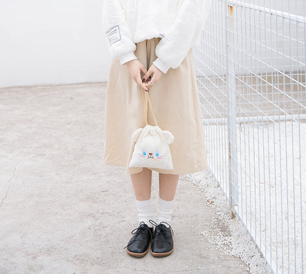 Cutie White Mouse Drawstring Pouch By Bentoy