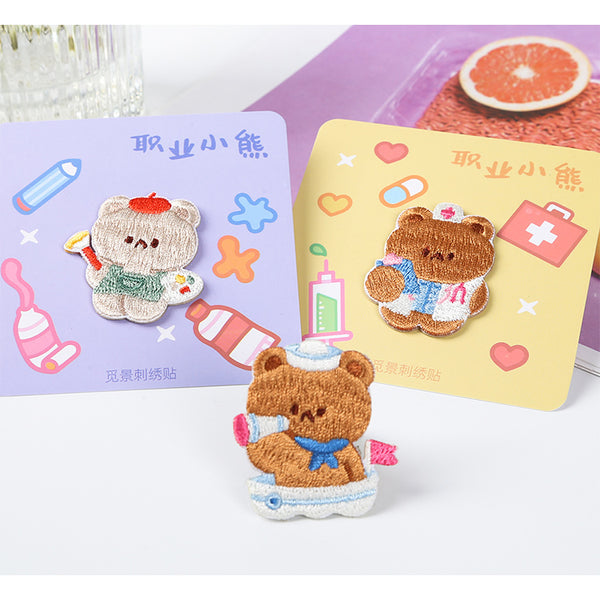 Working Bear [Doctor] Embroidered Sticker & Iron-On Patch