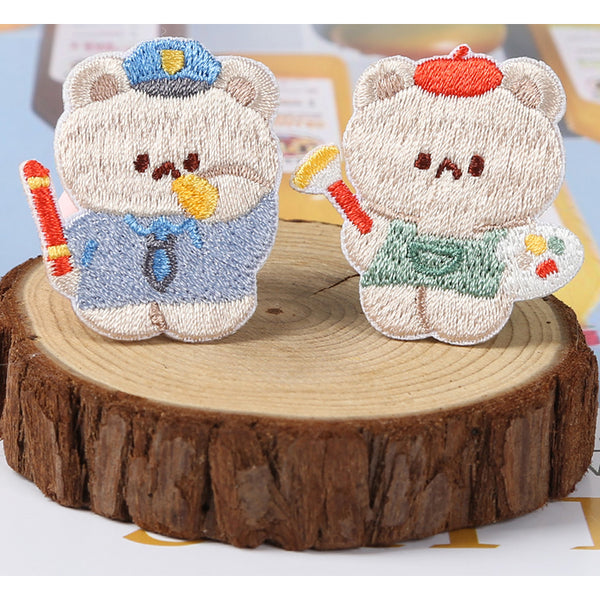 Working Bear [Police] Embroidered Sticker & Iron-On Patch