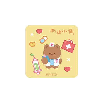 Working Bear [Doctor] Embroidered Sticker & Iron-On Patch
